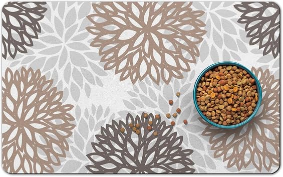 Dog Food Mats for Floors, Absorbent and Quick-Drying Pet Cat Food Mat,Anti-Fouling and Easy-to-Clean Pet Feeding Mat,Dog Bowl Mat for Messy Drinking Water Bowls.16x24, Bohemia Dahlia Floral Style
