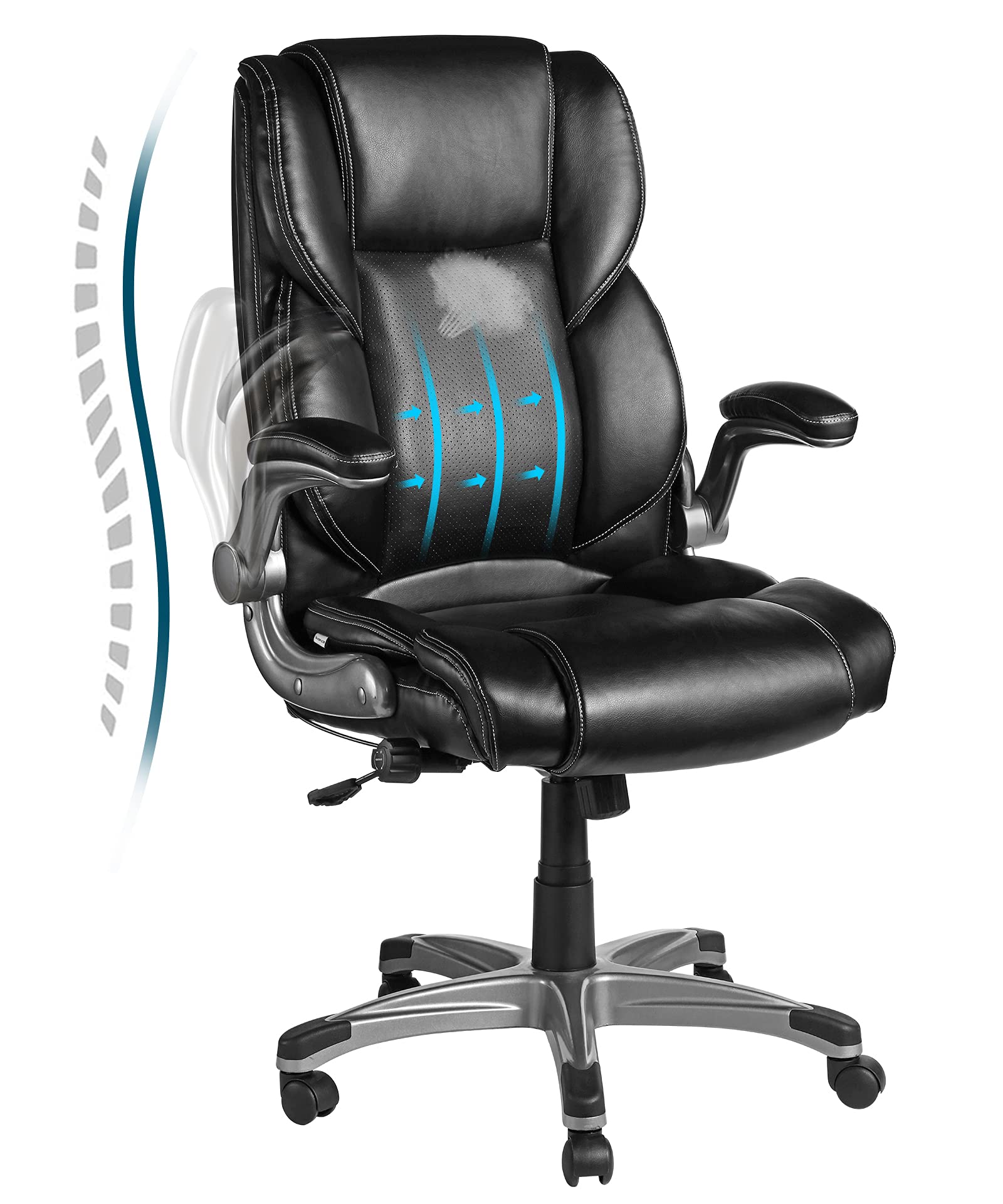 VANSPACE Executive Office Chair High Back, Leather Office Chair with Flip-up Armrest & Adjustable Lu