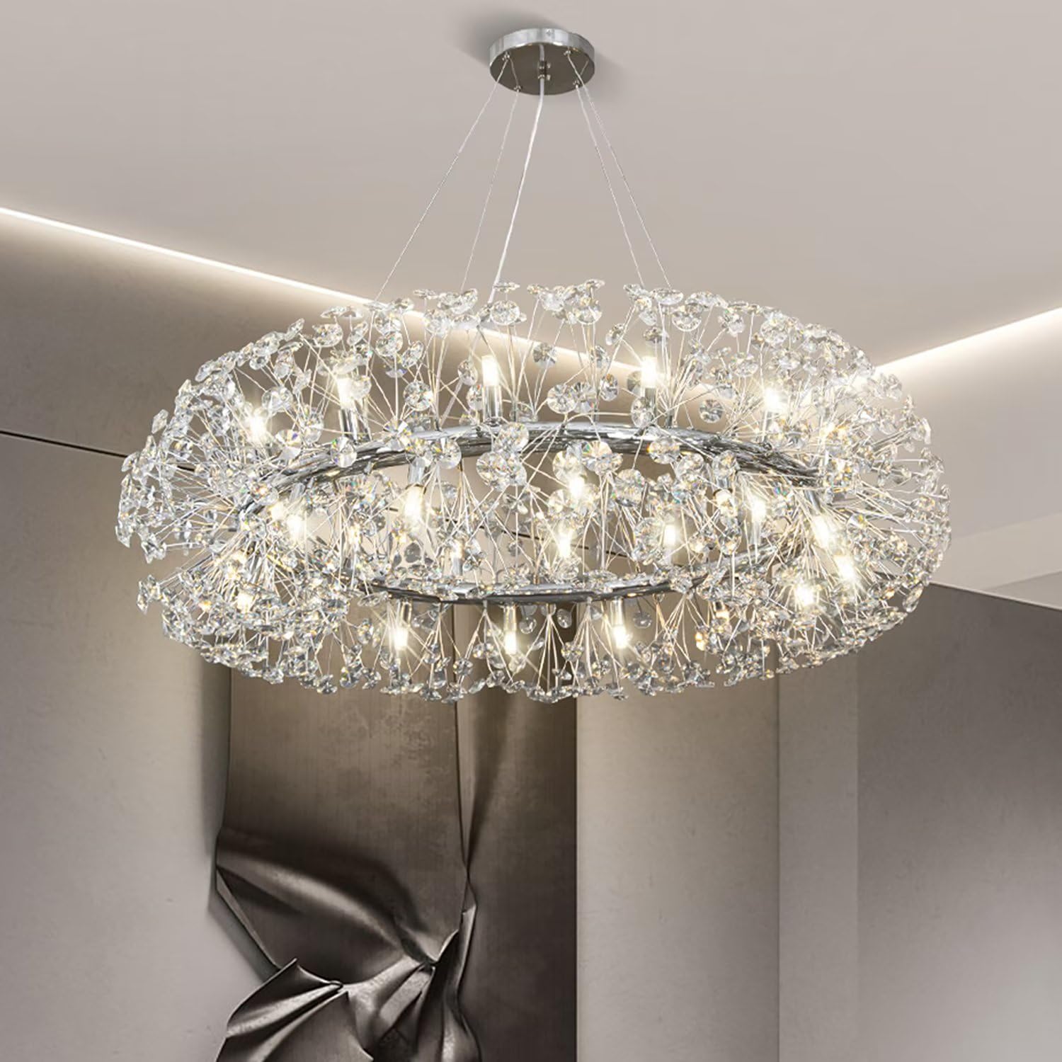KLXSIVU Modern Gold Crystal Chandelier - Luxury 20 Light for Dining Room, Bedroom, Living Room Height Adjustable D31.5 Inch