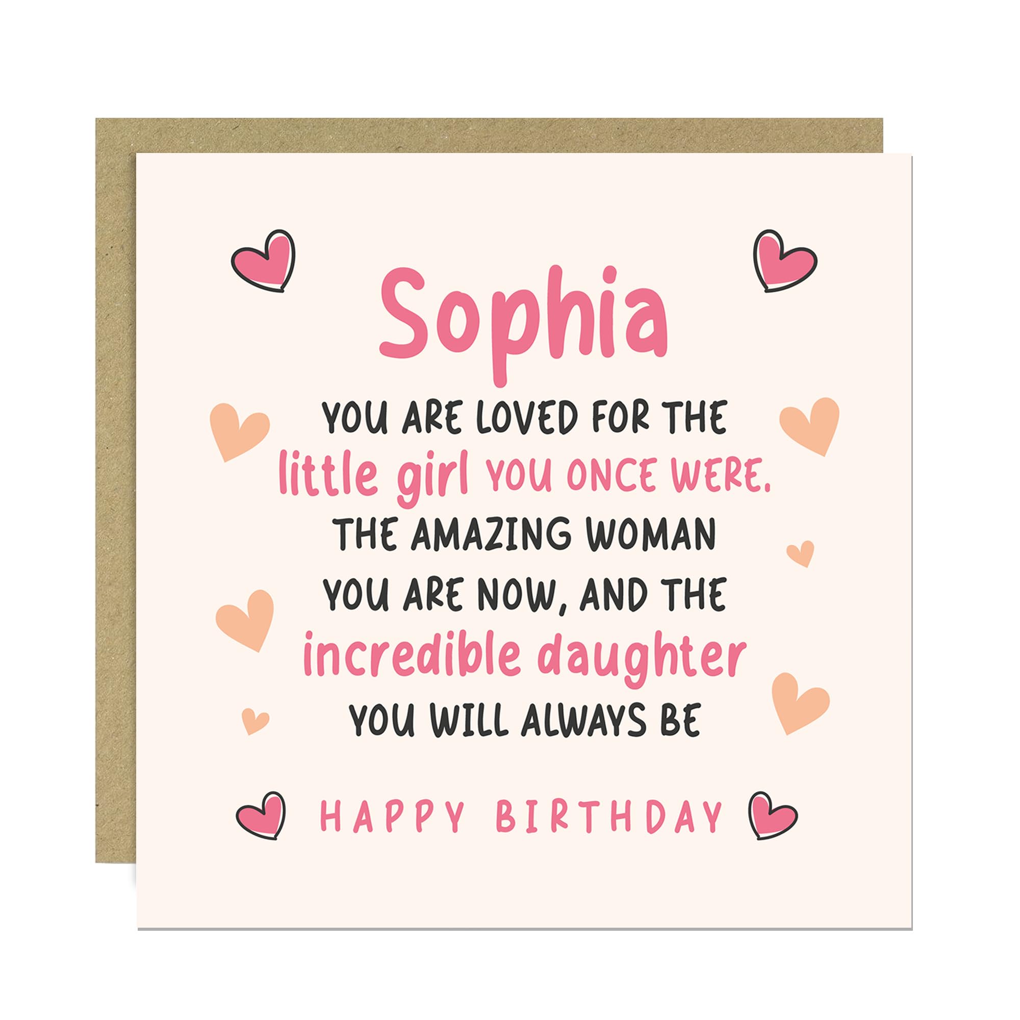 RED OCEAN Personalised Birthday Card For Daughter Square Card With Envelope Included Daughter Birthday From Mum And Dad Poem For Her 16th 18th 21st