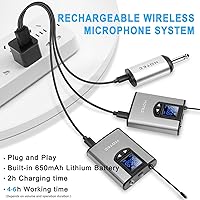 Vista 5 de Hotec Sistema inalámbrico con micrófonos de auriculares duales/micrófonos de solapa Lavalier y transmisores de bodypack y un mini receptor