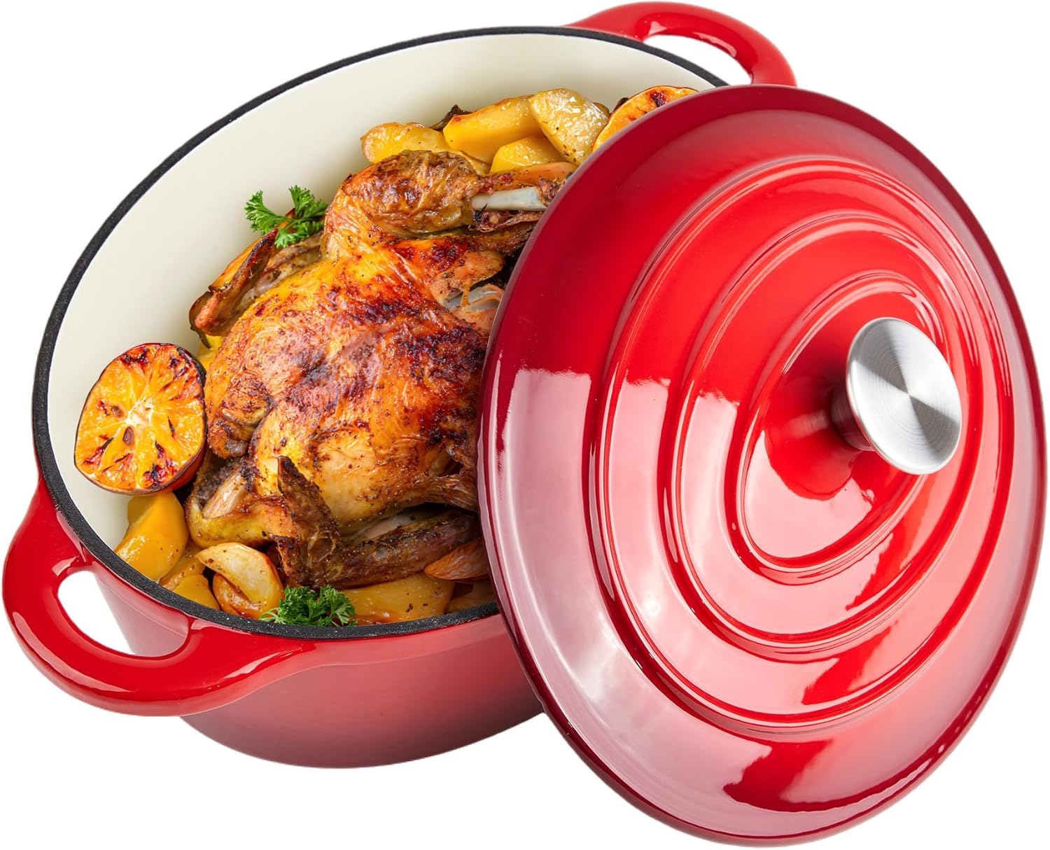 5.5 Quart Oval Enameled Cast Iron Dutch Oven Pot with Lid, Oven Safe up to 550° F & Dishwasher Safe, Sturdy Dutch Oven Cookware