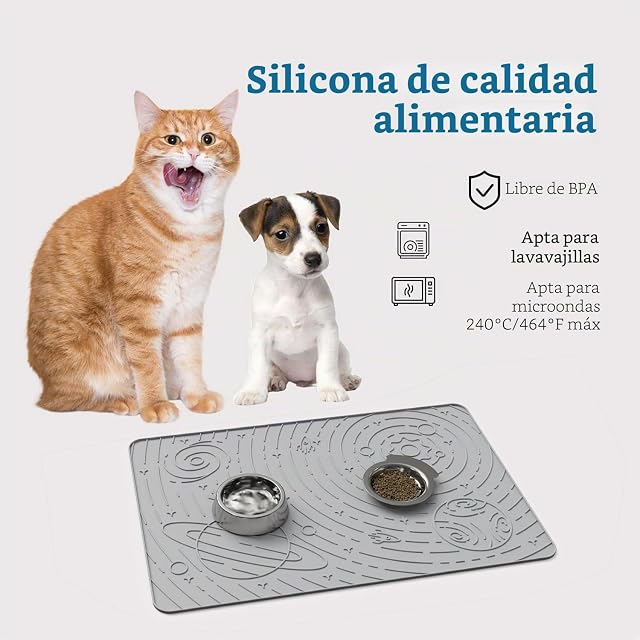 Foto 8 de 8 de OHMO Alfombras para Comederos Perros y Gatos, Impermeable,(Ceniza, 60x40cm)