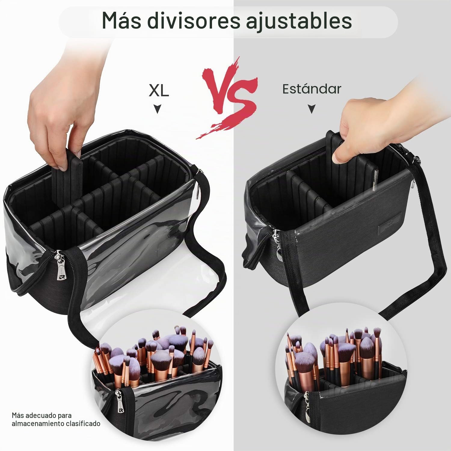 Relavel Estuche de cosméticos profesional organizador de brochas de maquillaje con soporte de correa de cinturón, bolsa de cosméticos multifuncional, bolsa de maquillaje para viajes, Black, L