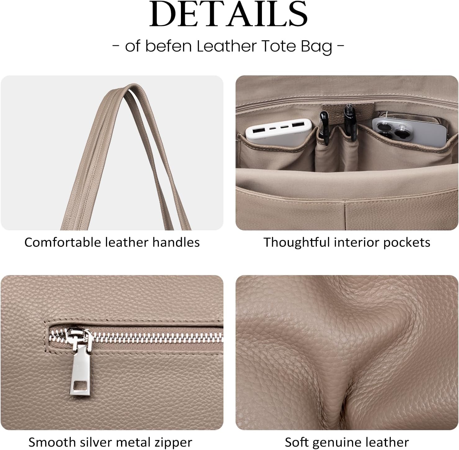 befen Genuine Leather Laptop Tote Bag for Women, Womens 15 Inch Computer Bags Work Totes Purse Shoulder Purses Handbags - Image 5