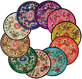 Lot de 6 dessous de verre ronds avec broderie