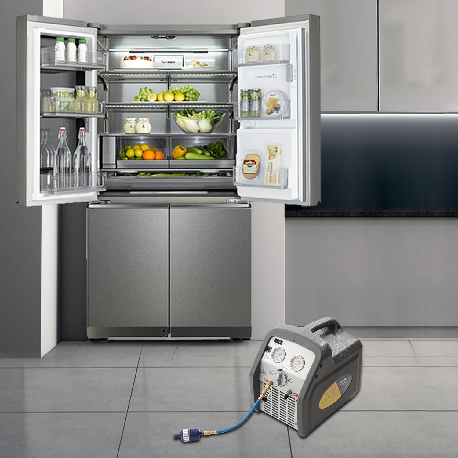 Portable 1/2 HP Refrigerant Recovery Machine- 110V 60Hz Recovery Machine HVAC-AC Recovery Machine, for Both Liquid and Vapor Refrigerant, 558psi High-Voltage Protection, Double Cylinder, Grey