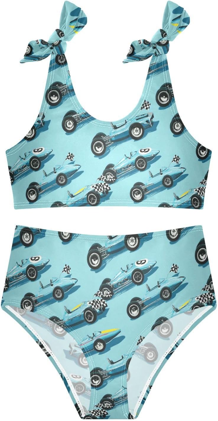 Boccsty Open Wheel Racing Car Girls Tankini Swimsuit Kids Bikini Sets 2 Pcs Bathing Suit for 3T