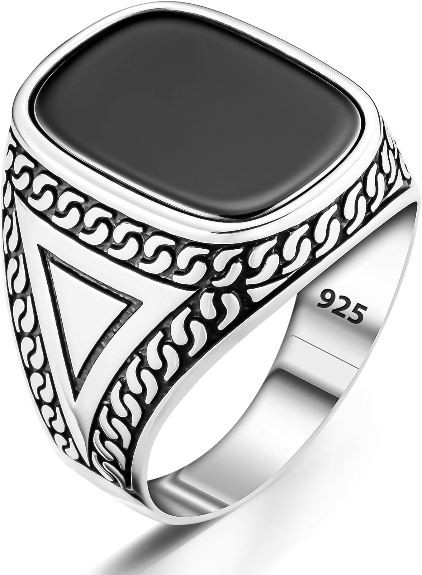 Solid 925 Sterling Silver Black Onyx Stone Turkish Handmade Luxury Biker Men's Ring
