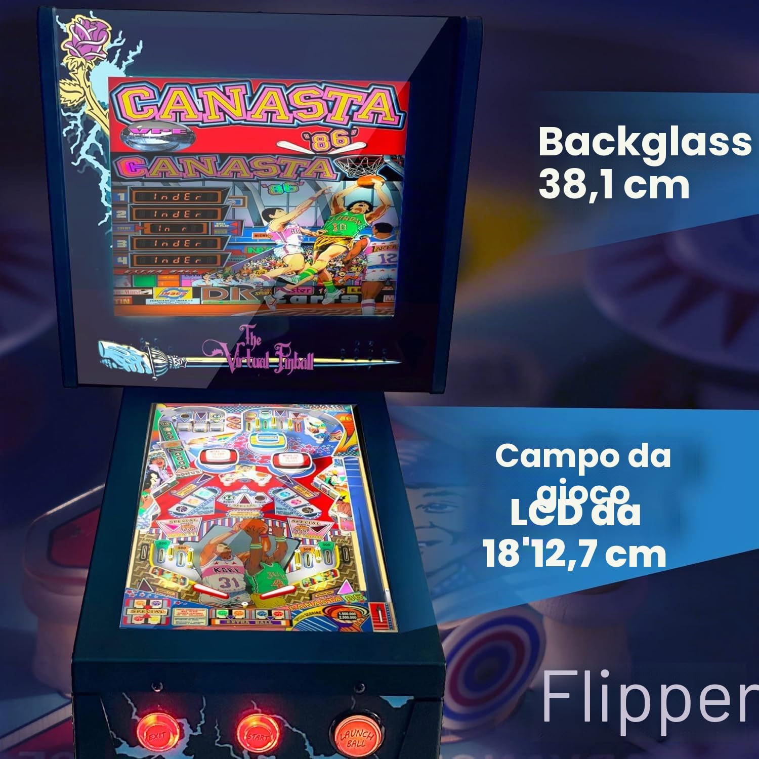 Flipper virtuale, Playfield 18.5", Backglass 15", PC AMD Ryzen 5 con 16GB RAM 256GB SSD, Più di 500 tavole di Visual Pinball e più di 900 giochi mame verticali, Sensore KL25Z (VERSIONE MIGLIORATA)