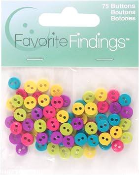 Blumenthal Lansing Favorite Findings Mini Round Buttons, Pack of 75, All One Size and Style, Doll Clothes, Button Flowers and Stacking - Bright Green, Hot Pink, Yellow and Purple