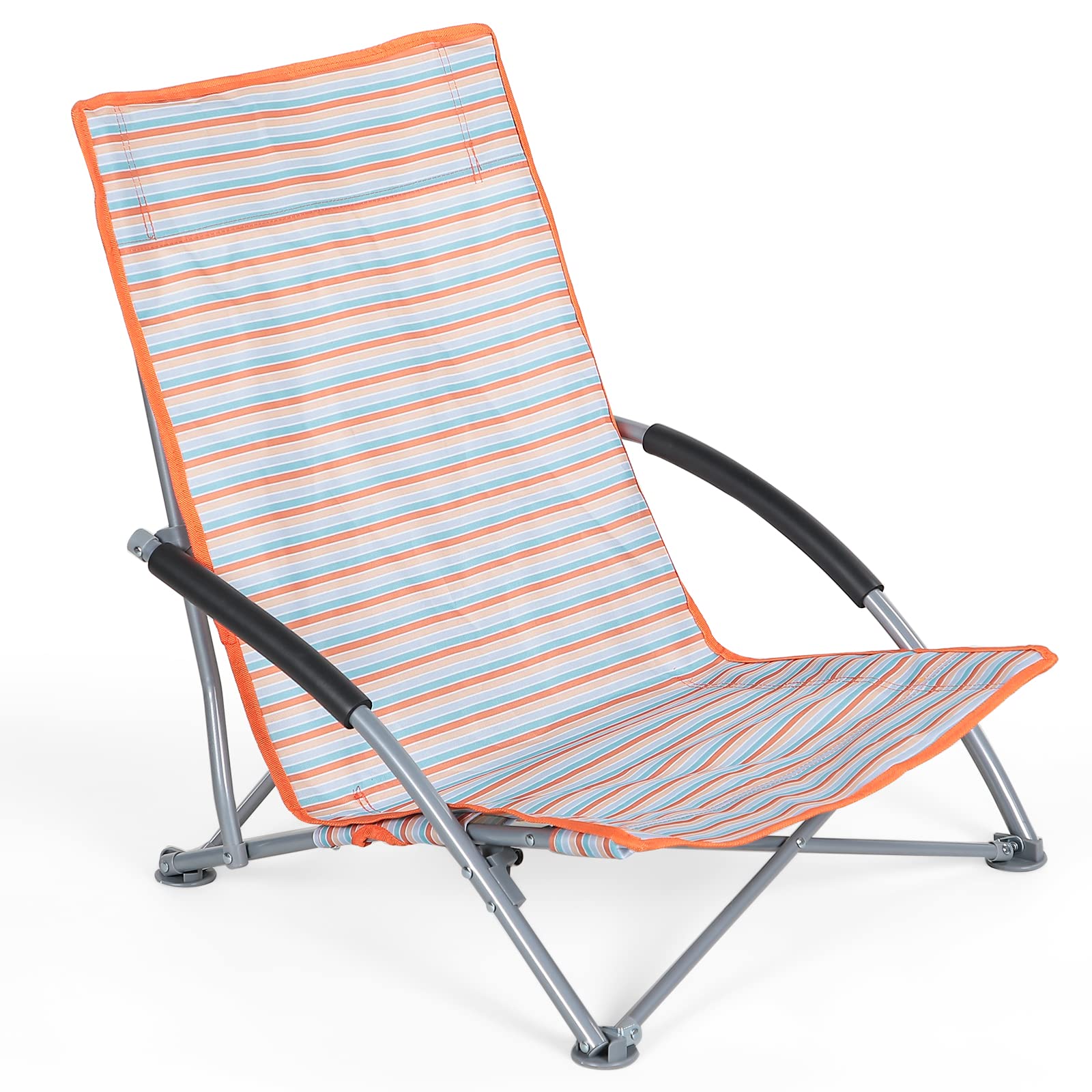 Unibos Folding Beach Chair with Padded Armrest, Outdoor Low Beach Chair Lightweight, Portable, Folding Outdoor Seat For Camping Beach Festivals Garden Caravan Trips Fishing BBQ With Carry Bag