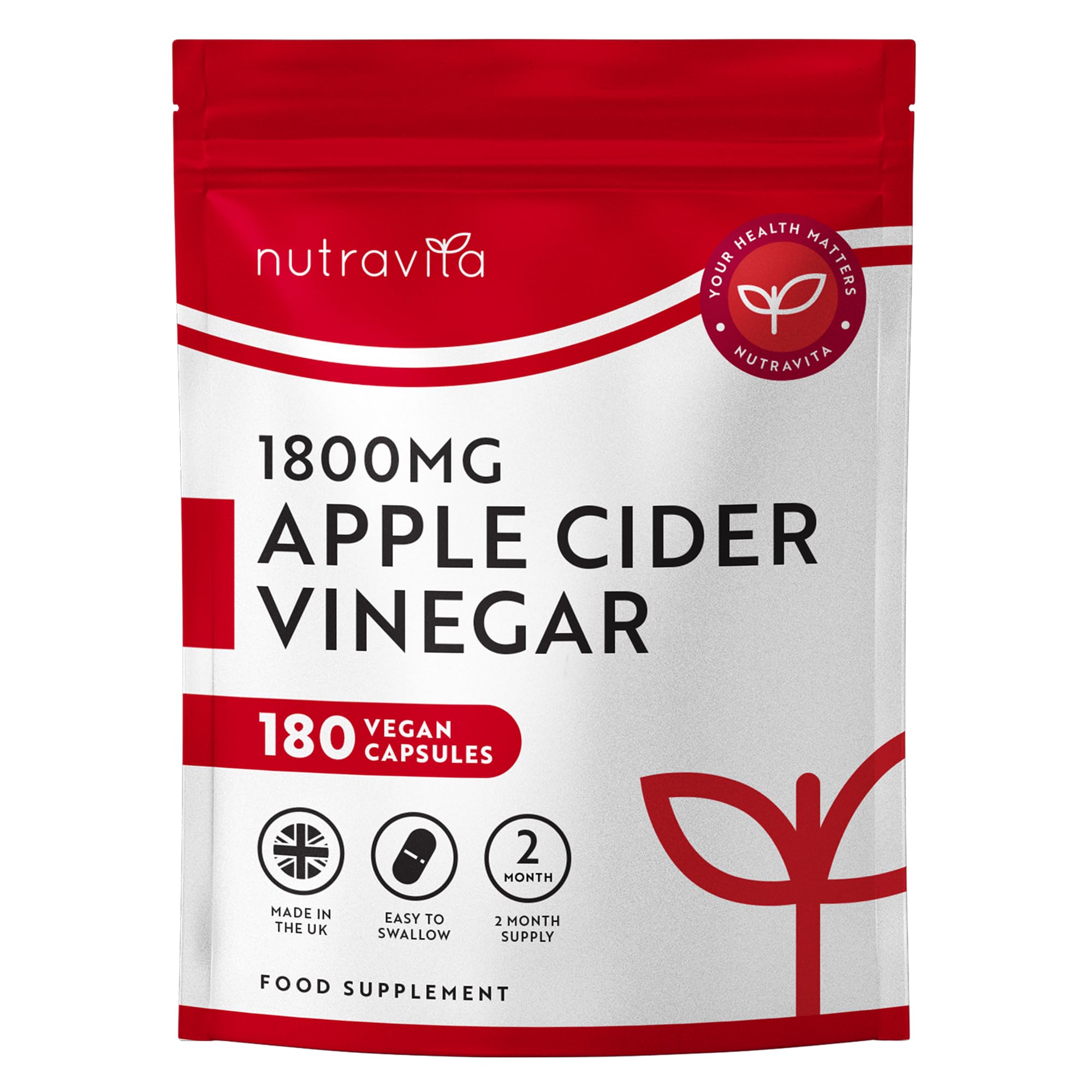 Nutravita Apple Cider Vinegar Capsules 1800mg - ACV with Mother - 180 High Strength Vegan Capsules from UK Grown Apples, 60 Day Supply - Alternative to Apple Cider Vinegar Tablets - Raw & Unfiltered