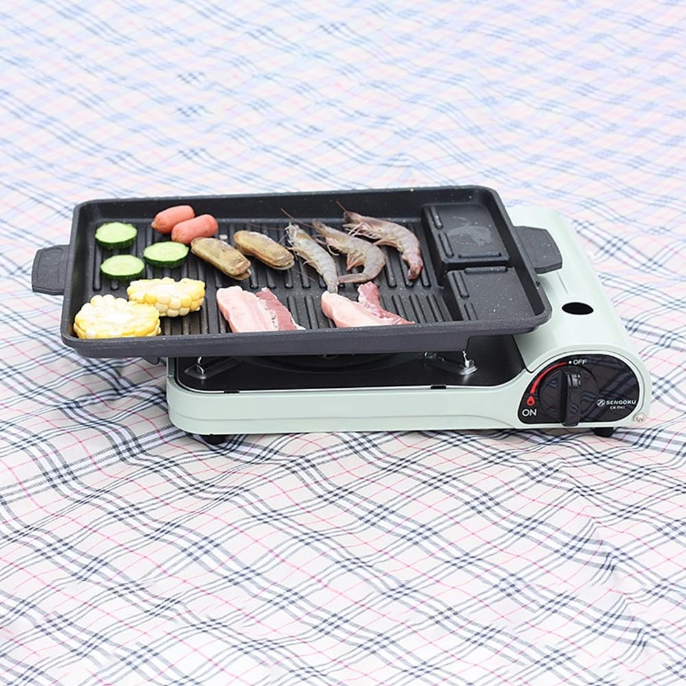 Piastra per barbecue reversibile, portatile, antiaderente, in alluminio, per forno a induzione a gas, campeggio, cucina all'aperto, 32,5 x 26 cm, nero