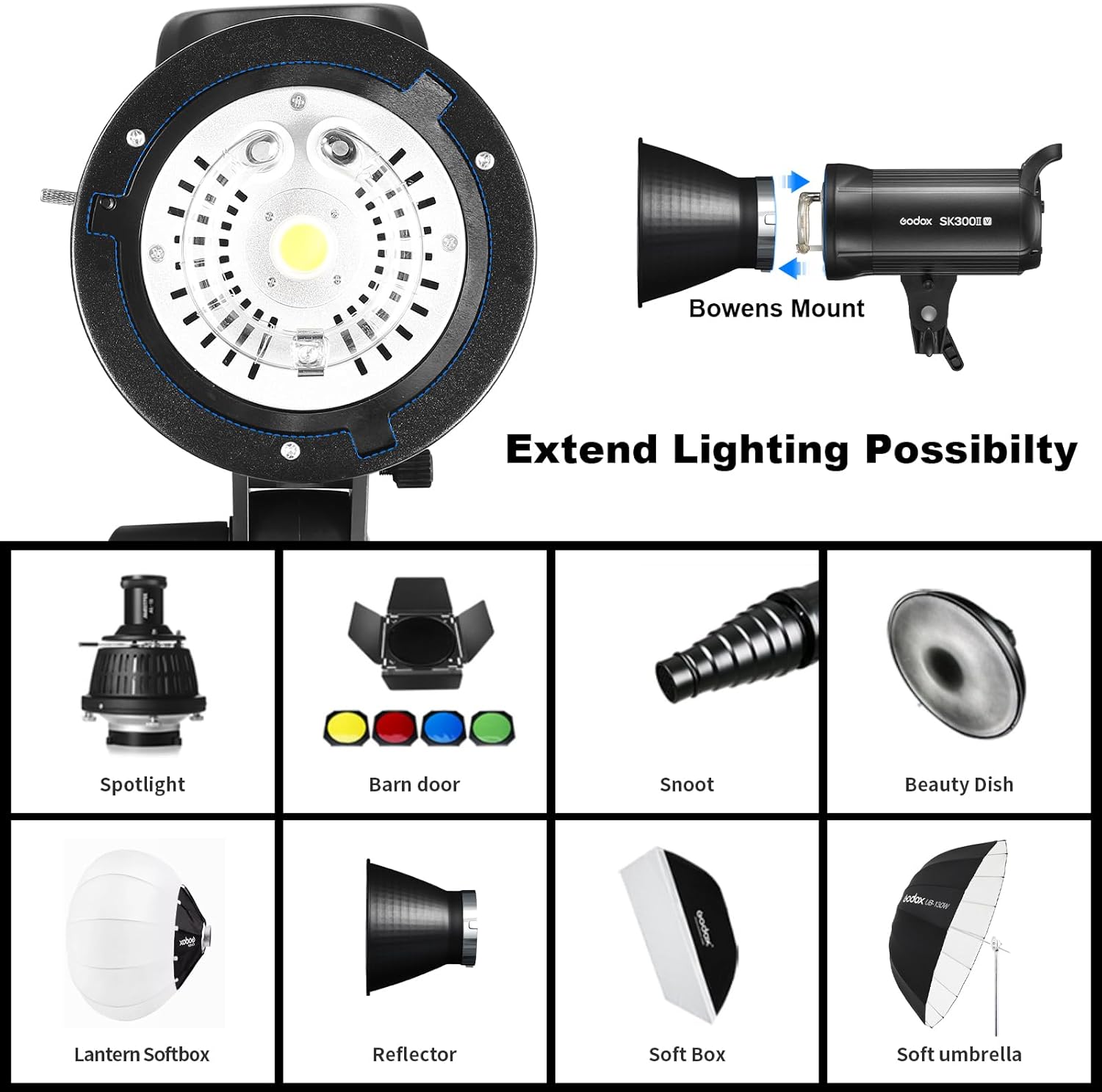 Godox SK300IIV Photo Studio Strobe Flash, 300Ws GN58 5700K Bowens Mount Professional Monolight Light with Built-in Godox 2.4G Wireless X System,10W Modeling Lamp for Studio Shooting