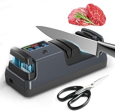 Electric Knife Sharpener for Kitchen - Professional 3-Stage Sharpening for Straight-Edge & Serrated Knives and Scissors, with 100% Diamond Abrasive Grey