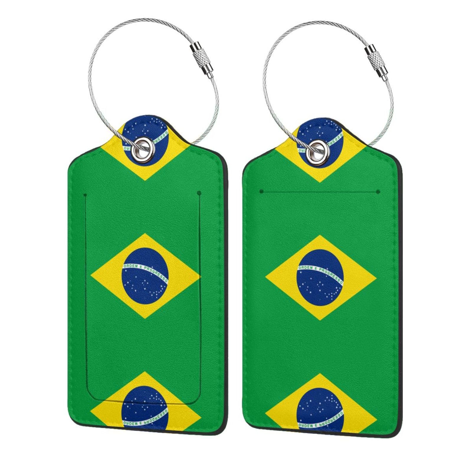 Set di 2 etichette per bagagli in pelle con anello in acciaio