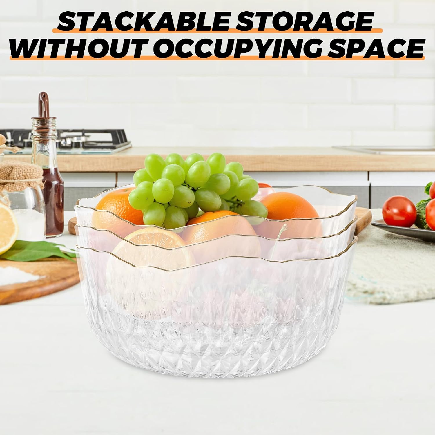 5 Pack 70oz Round Plastic Serving Bowls, 8 Inch Clear Salad Mixing Bowls, Catering Salad Bowl for Party, Fruit, Snack, Chip & Popcorn