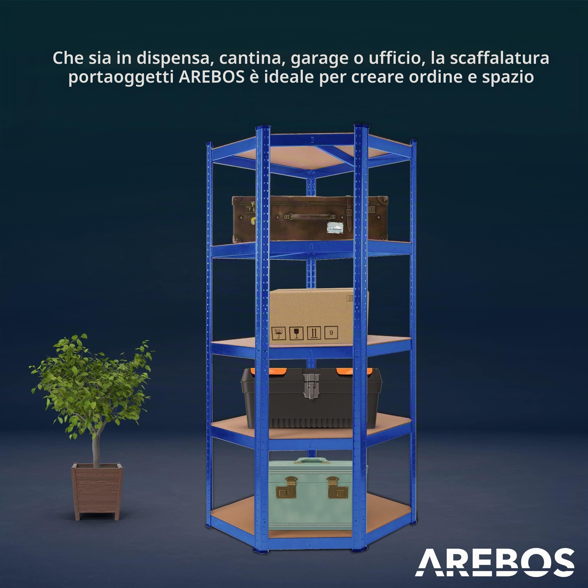 AREBOS Scaffalatura angolare Scaffalatura per carichi pesanti senza viti 875kg | Facile da montare grazie al sistema a innesto | 180 x 70 x 70 cm | 5 ripiani in MDF | fino a 175 kg per ripiano | blu