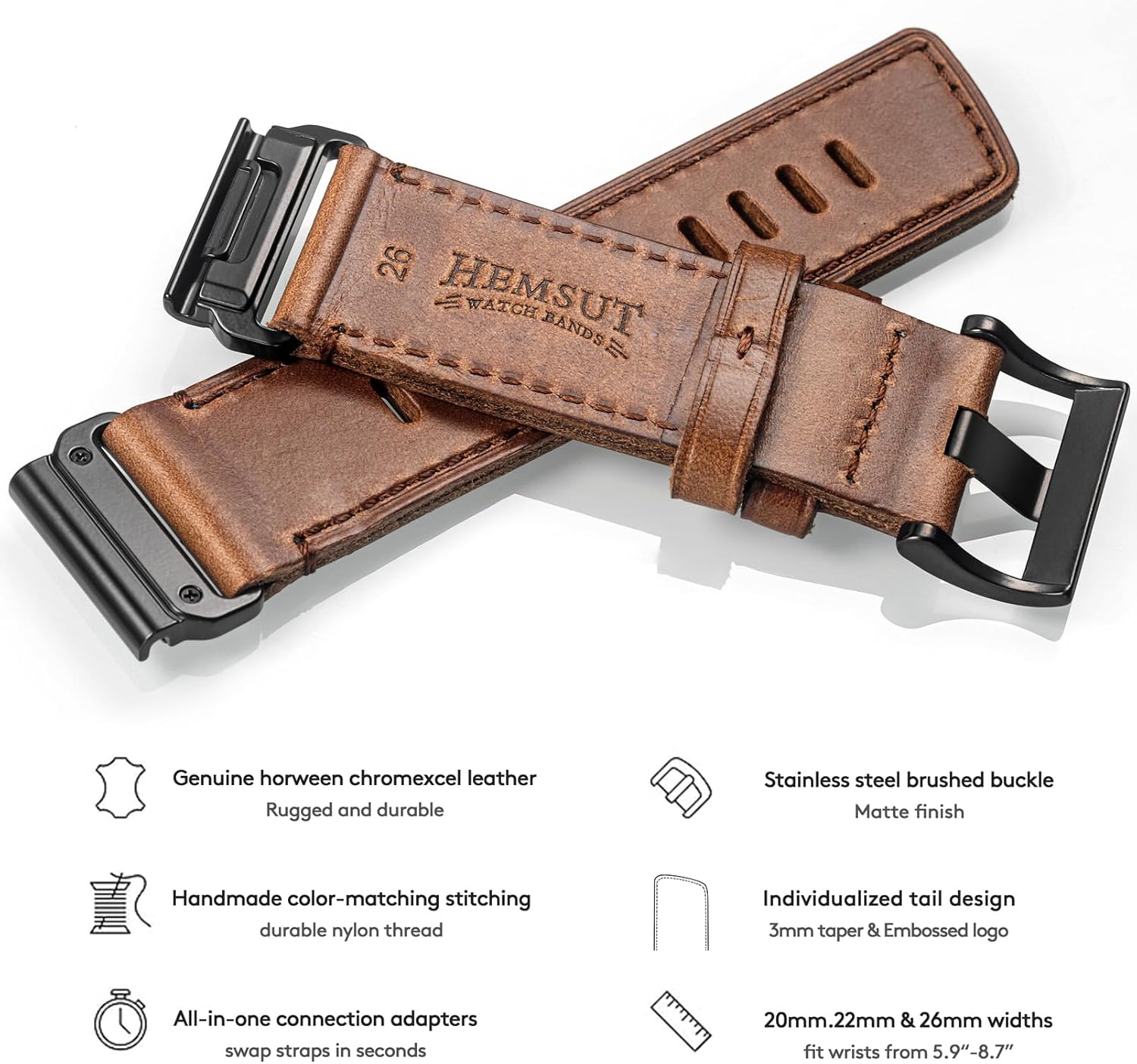 Soft Horween Leather Watch Band Compatible With Garmin, Strap For Fenix/Forerunner/Approach/MARQ/Quatix / D2 Series/Instinct/Epix/Tactix/Foretrex - Image 5