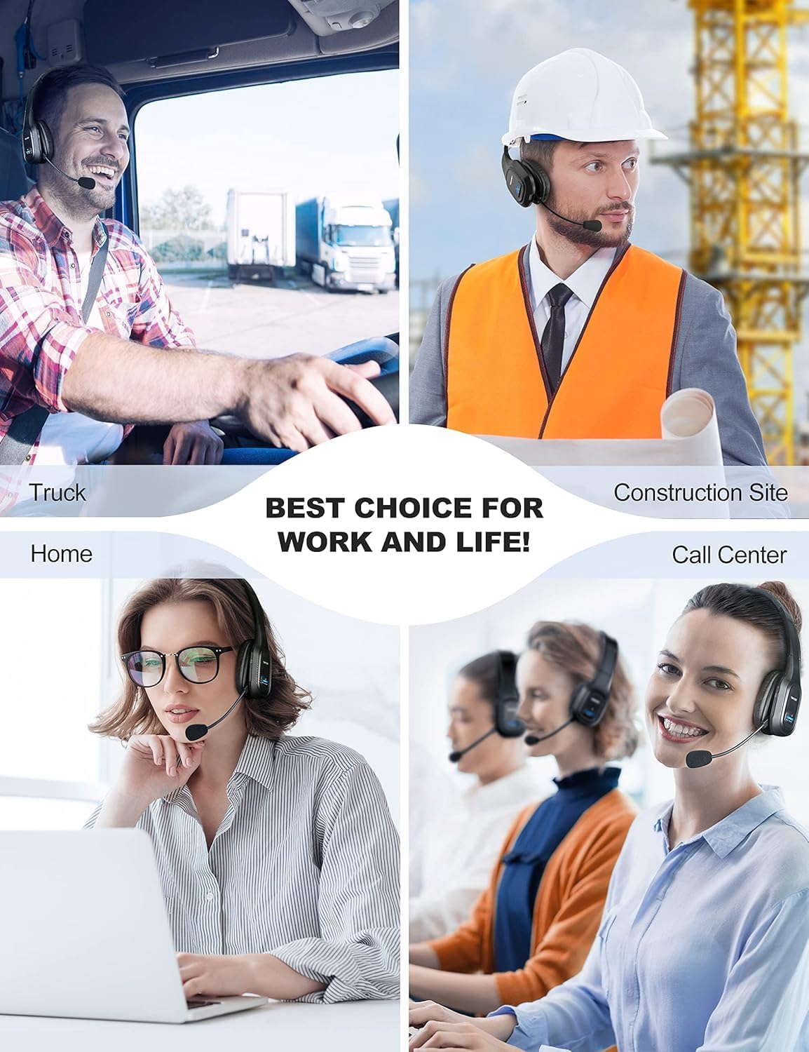 TECKNET Trucker Bluetooth Headset, Trucker Bluetooth Headphones with Microphone AI Noise Canceling Wireless On Ear Headset, Hands Free Wireless Headset for Cell Phone Computer Office Home (Black)
