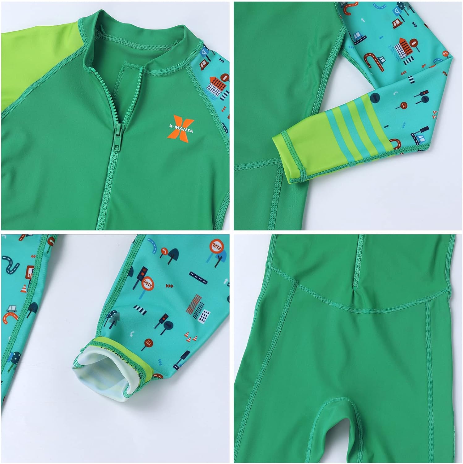 IBTOM CASTLE Kids Wetsuit for Boys Girls Toddler One Piece Full Body Swimsuit Long Sleeve Swimwear Surfing Diving Rashguard Modest Bathing Suit Green 3-4 T