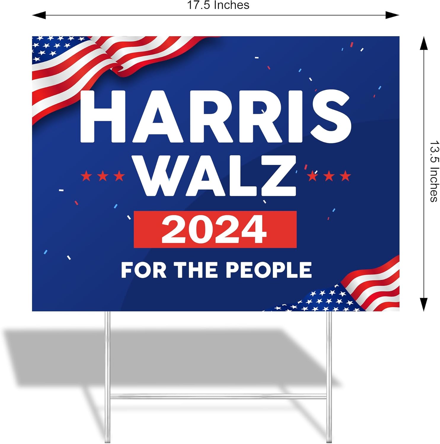 Kamala Harris For President - Harris Walz 2024 Yard Sign - For The People - 17.5" x 13.5" Corrugated Plastic - Includes H Stake - Double Sided - Made in the USA