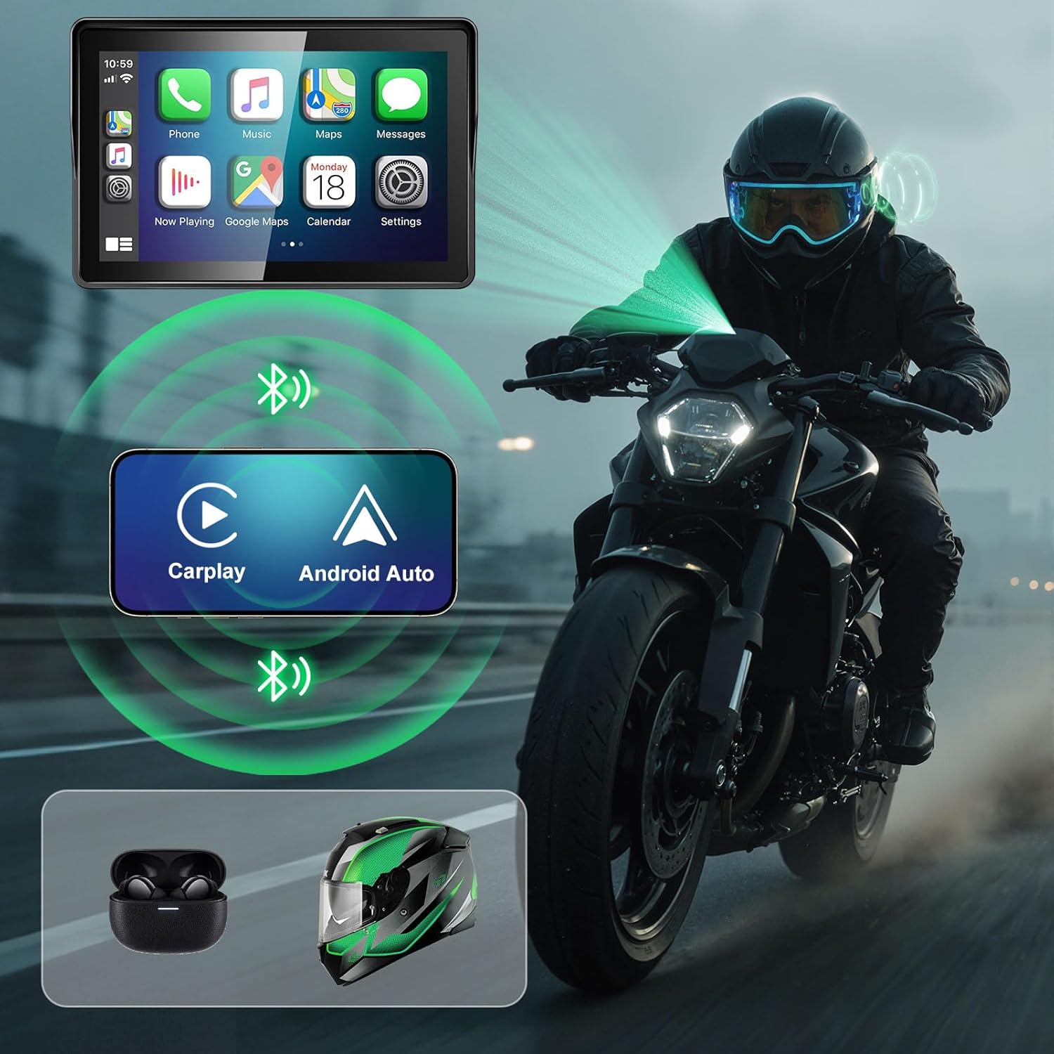 2026 YZW GPS Carplay 5 inch for Motorcycle with Wireless CarPlay & Android Auto, IP69K Waterproof Touch Screen, GPS Navigation, Supports Bluetooth, Siri/Google Voice Control, Custom Boot Logo, Bracket 4