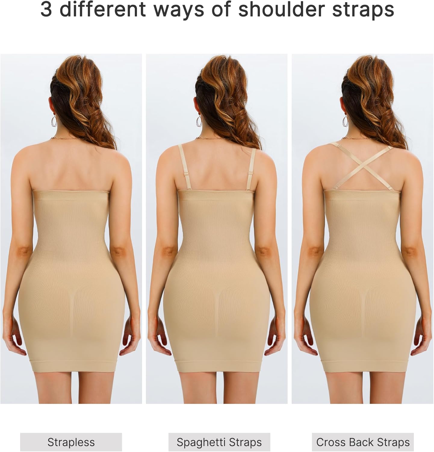 Nebility Strapless Shapewear Slip for Women Tummy Control Body Shaper Under Dress Seamless Lingerie with Removable Straps - Image 4