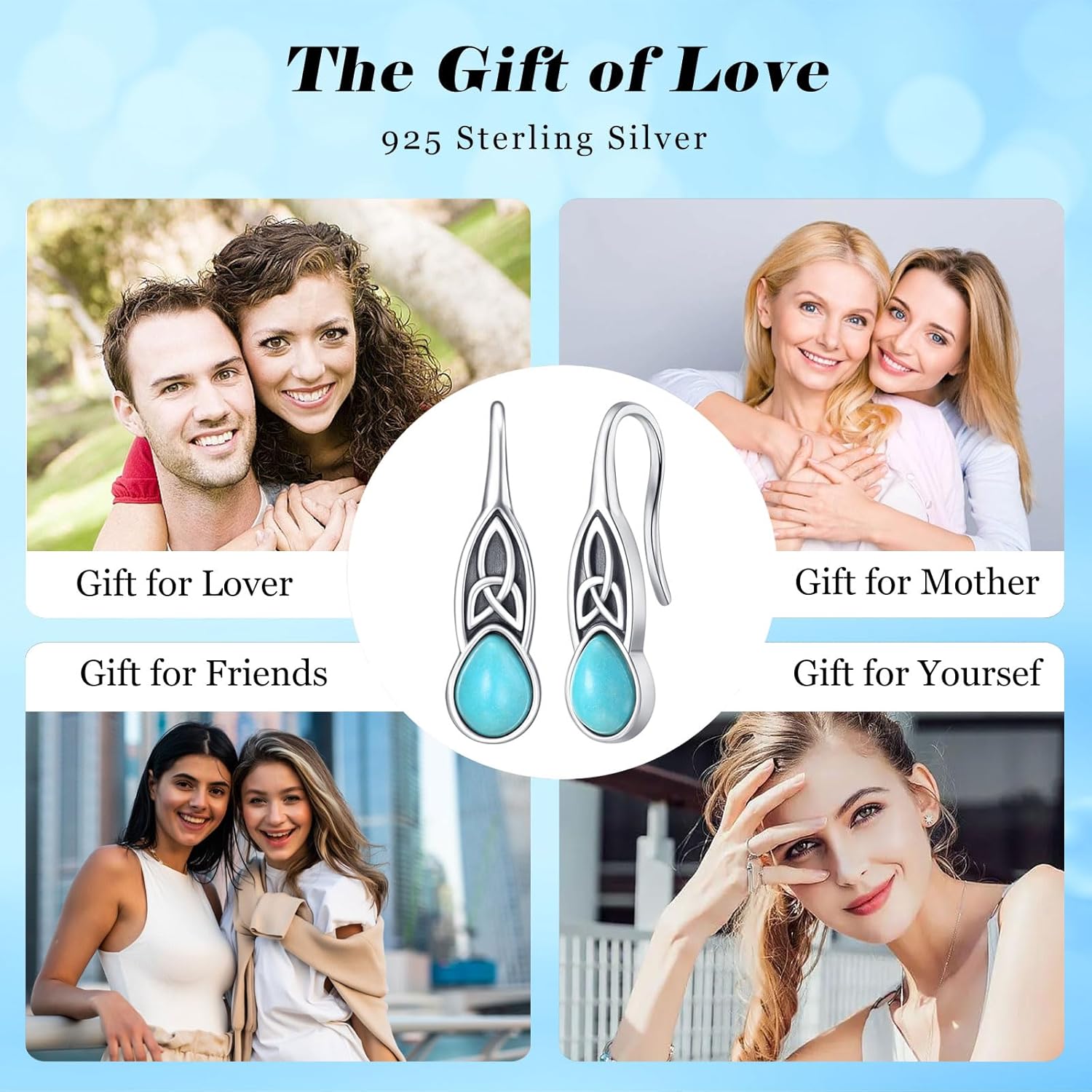 Leverback Earring for Women Girls Sterling Silver Dangle Drop Hoop Earrings Celtic Moonstone/Animal/Ankh Lever Back Hoops for Women Teens Birthday Anniversary Earrings Hypoallergenic