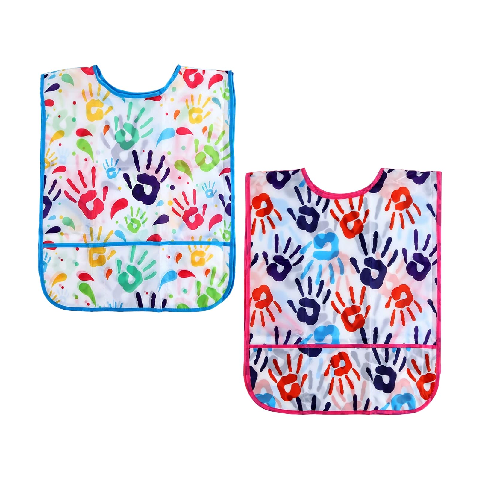 FooYee 2Pcs Kids Painting Aprons, Sleeveless Smocks, Graffiti aprons with 3 Pockets, Kids Art Smock Girls Boys, Waterproof Children'S Apron for Cooking, Eating, Age 5-8 Years(Palm Print)