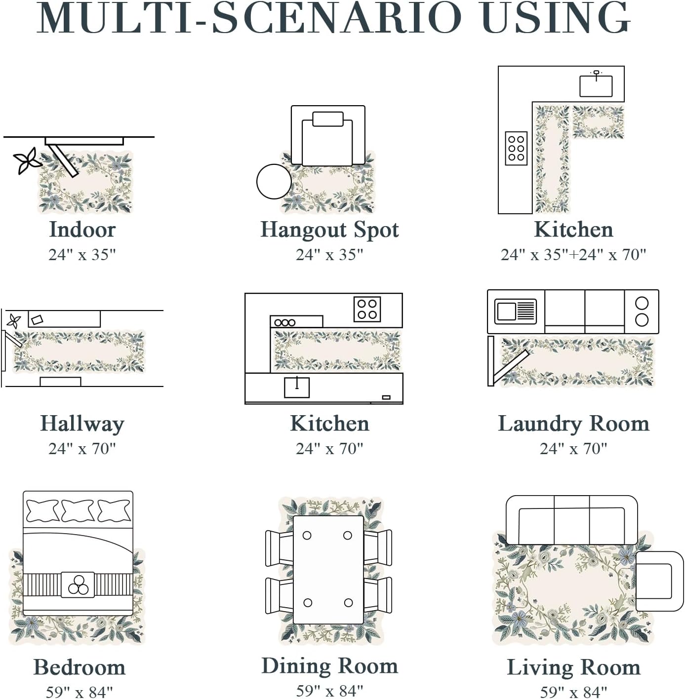 BSICPRO Floral Entryway Area Rugs, 2x3 Washable Vintage Door Mat Indoor Entrance, Non Slip Low Pile Throw Rug for Entrance, Bedroom, Kitchen, Laundry, Bathroom (Creamy White) - Image 6