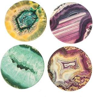 CoasterStone Absorbent Stone Coasters Multicolored Agates Assorted, 4-1/4"