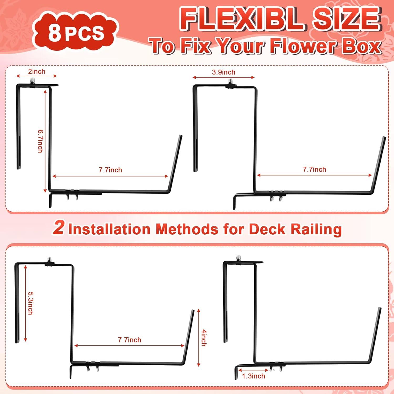 4 Pack Railing Planter Box 23 Inch Balcony Planter Railing Hanging with 8 Pcs Adjustable Metal Brackets for Outdoor Window Fence Large Hanging Flower Baskets with Drainage Trays for Porch