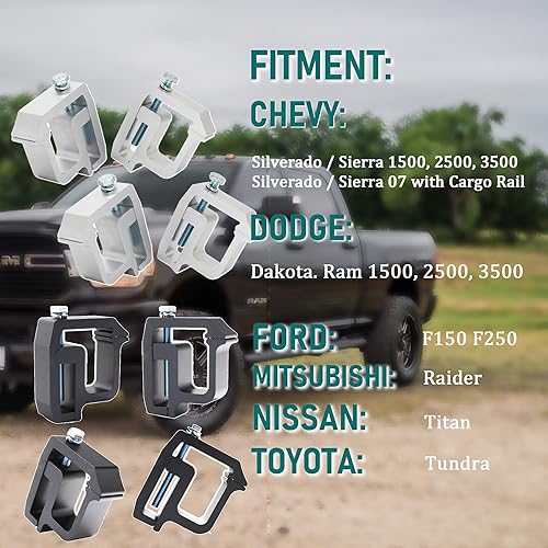 Miniatura 5 de Paquete de 4 abrazaderas de montaje para tapa de camión, abrazaderas de carcasa de camioneta, abrazaderas de escalera resistentes para Ford F150