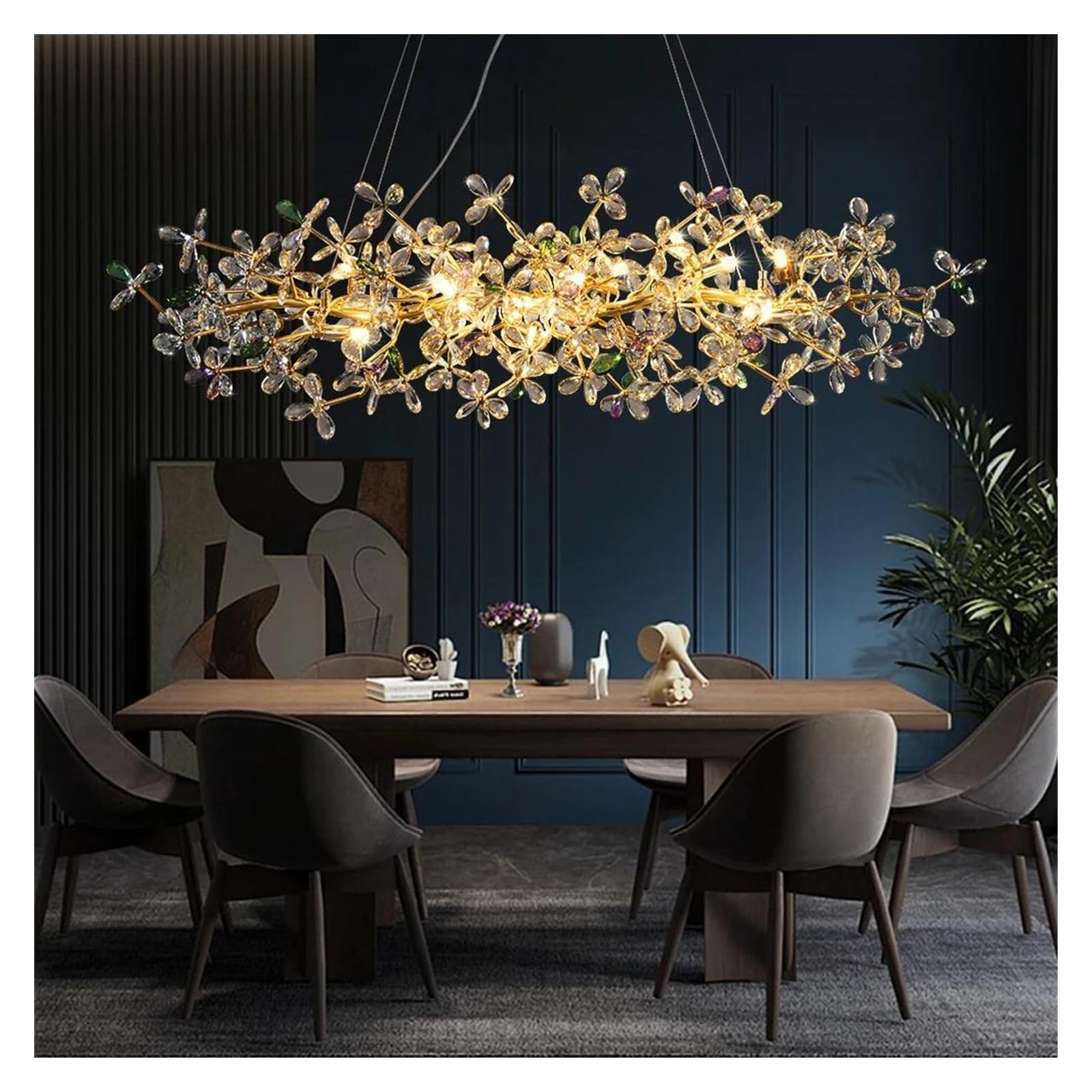 Generico Lampadari, Lampadario di cristallo da soffitto for sala pranzo, tavolo cucina, camera letto, lampadari lusso con fiori dorati, luci pendenti(3 Color,L160cm)