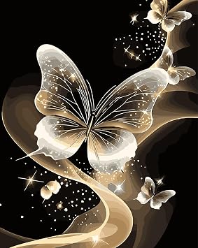 DOTSTART Paint by Numbers Kit for Adults, Starlight Butterfly Paint by Number for Adults,Acrylic Adults Paint-by-Number Kits, DIY Easy Paint by Number Adult Canvas for Home Wall Art Decor,16X20 inch