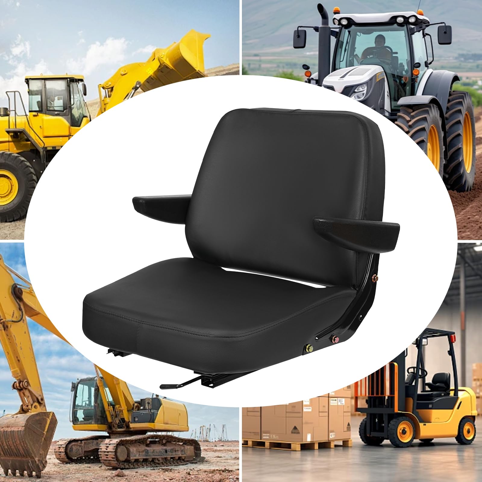 Asiento Universal para Tractor Con Reposabrazos - Ajustable y Ergonómico para Vehículos, Carretillas Elevadoras, Tractores y Excavadoras