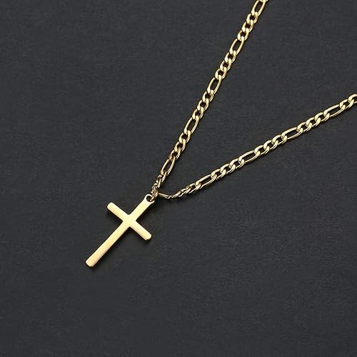 Miniatura 5 de Collar Tasbern de cruz, acero inoxidable, chapado en oro de 14 quilates, con dije de cruz simple, joyería religiosa, regalo para niño y hombre