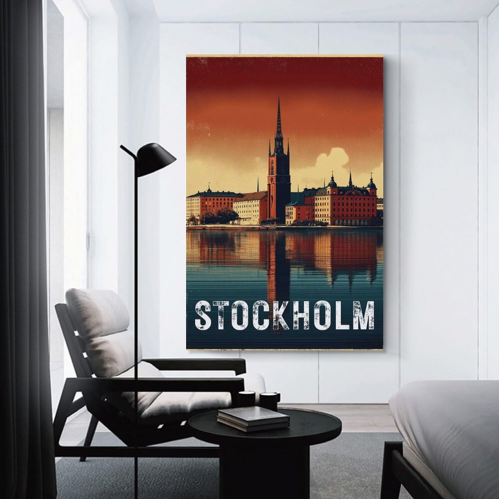 Junmoney Stockholm Cityscape Vintage Travel Canvas Wall Picture 20x30inch(50x75cm), for Picture Wall Styling in Lounge Or Bedroom, Decorative Artwork with Flexible Styling