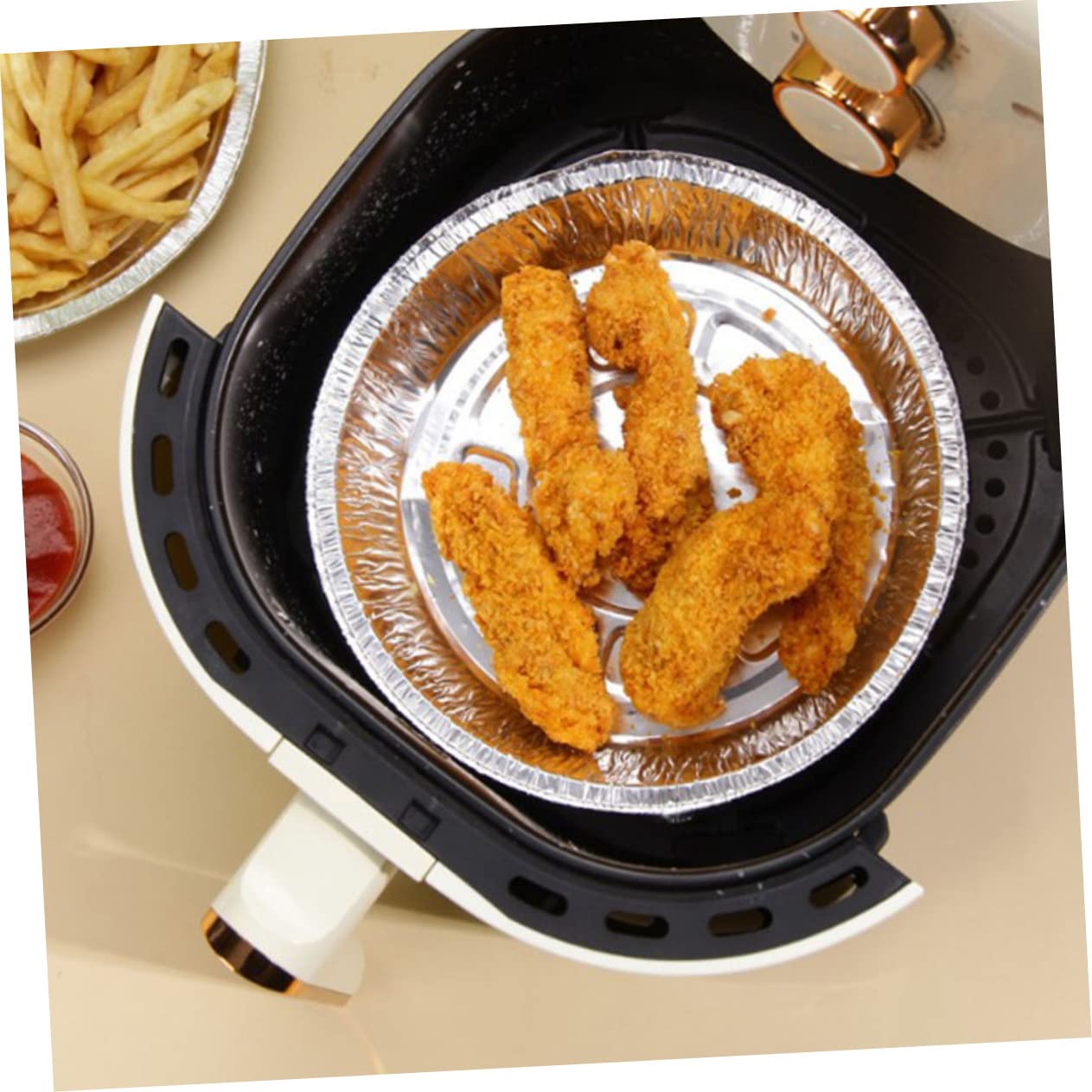 IMIKEYA Set di 4 padelle ad aria mini barbecue contenitori per torte con coperchio contenitori per alimenti e lattine rotonde per cuocere mini friggitrice argento, foglio di alluminio, 20 pezzi x 4