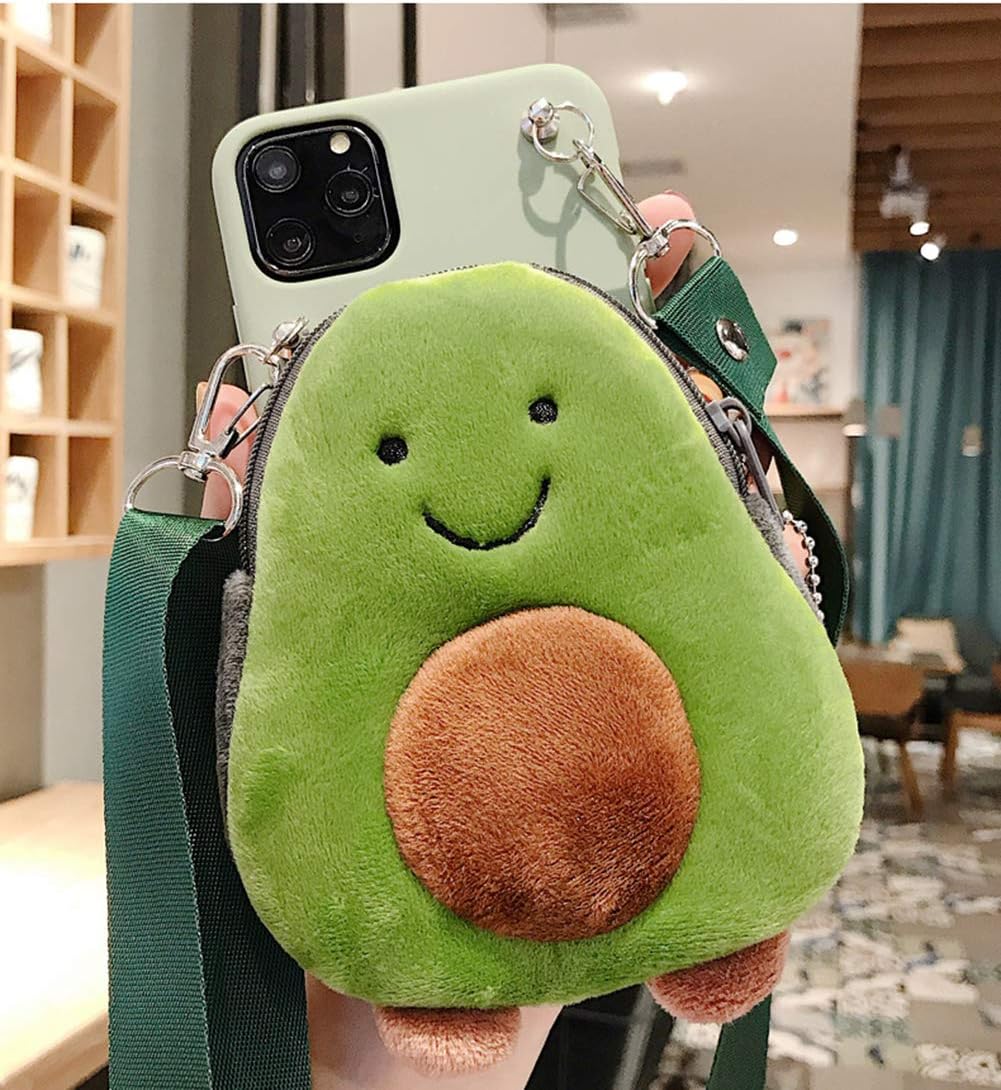 SGVAHY Phone Case for iPhone 7 Plus/iPhone 8 Plus Case Wallet with Long Strap Kawaii iPhone Case Cute Avocado Phone Case Cover Soft Silicone Shockproof Cover Protective Case for Womens Girls