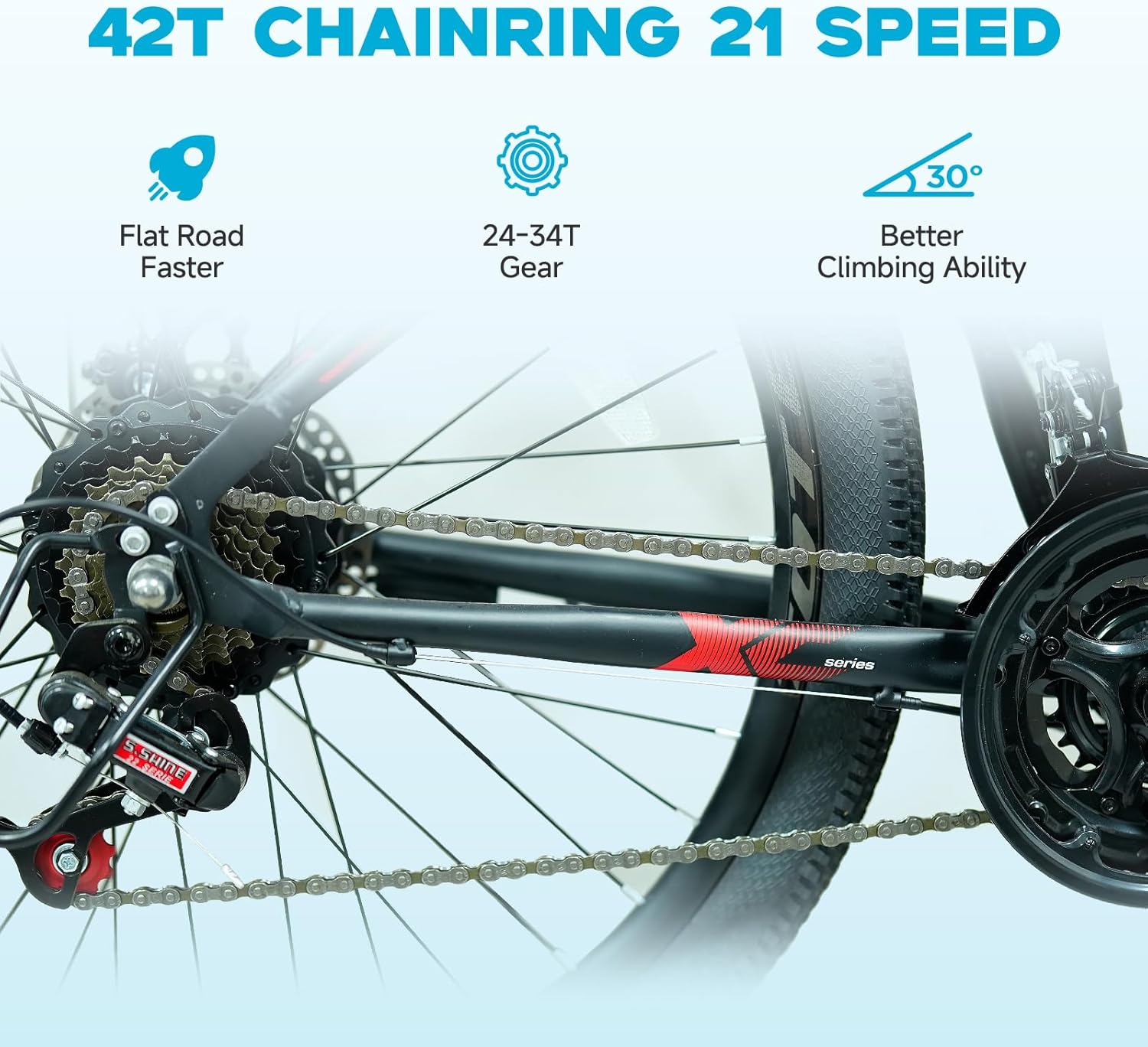 QNUT Electric Bike 42T Chainring 21 Speed Gear System