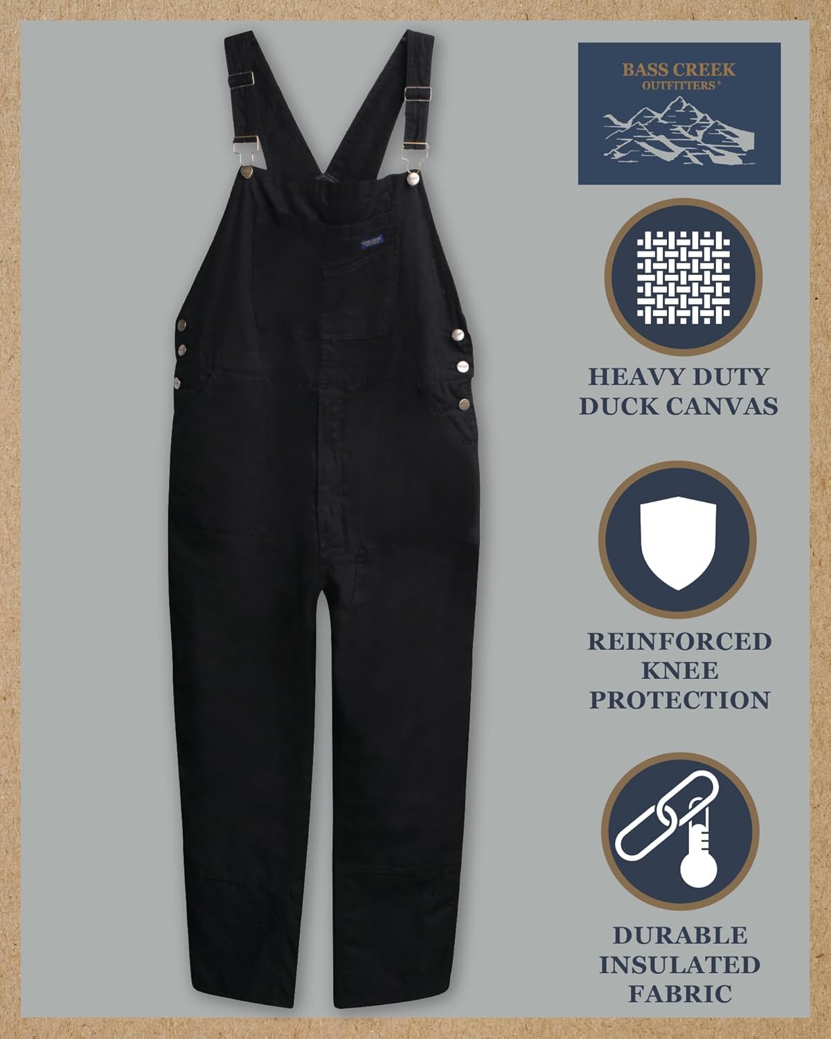 Bass Creek Outfitters Mens Bibs Overalls - Heavy Duty Duck Canvas Safety Workwear Insulated Bibs Overalls for Men - Image 2