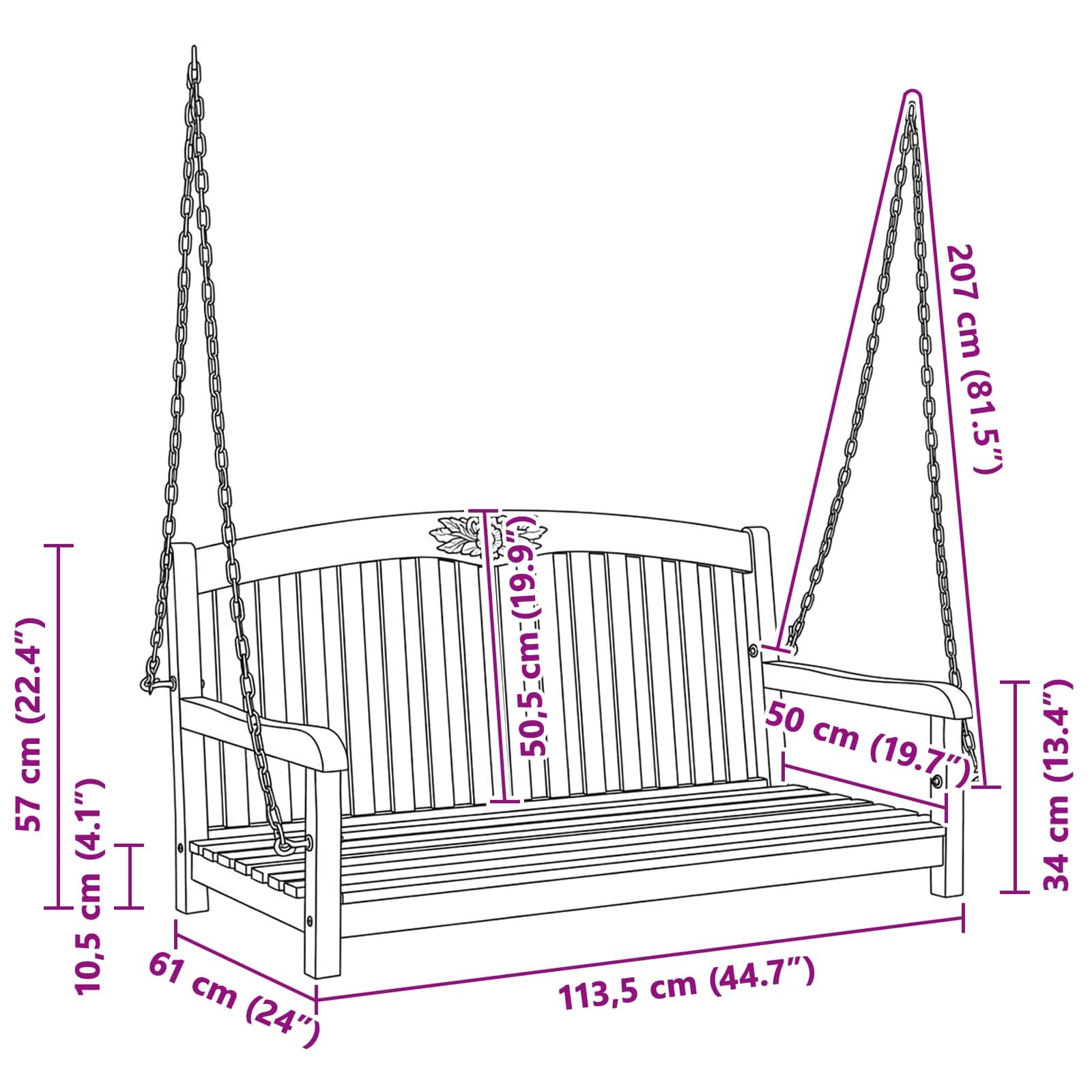 Generico Panchina a Dondolo 114 x 61 x 61,5 cm Legno di Teak Solido,Mobili da Giardino,Mobili e sedie da Giardino,Panchine da giardino-42030018
