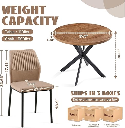 Miniatura 3 de Juego de mesa de comedor redonda de 37 pulgadas para 4, moderno juego de café de cocina de círculo pequeño para apartamento, sala de estar, oficina,