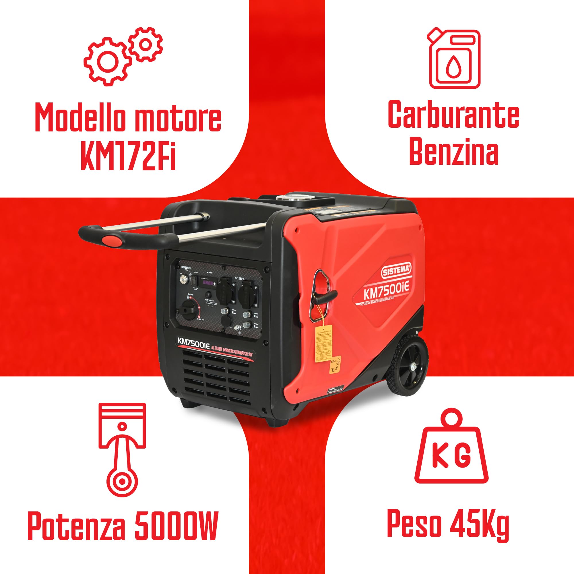 SISTEMA® – Generatore di corrente a Benzina 236cc monofase 5.000w | Mod. KM7500i-E