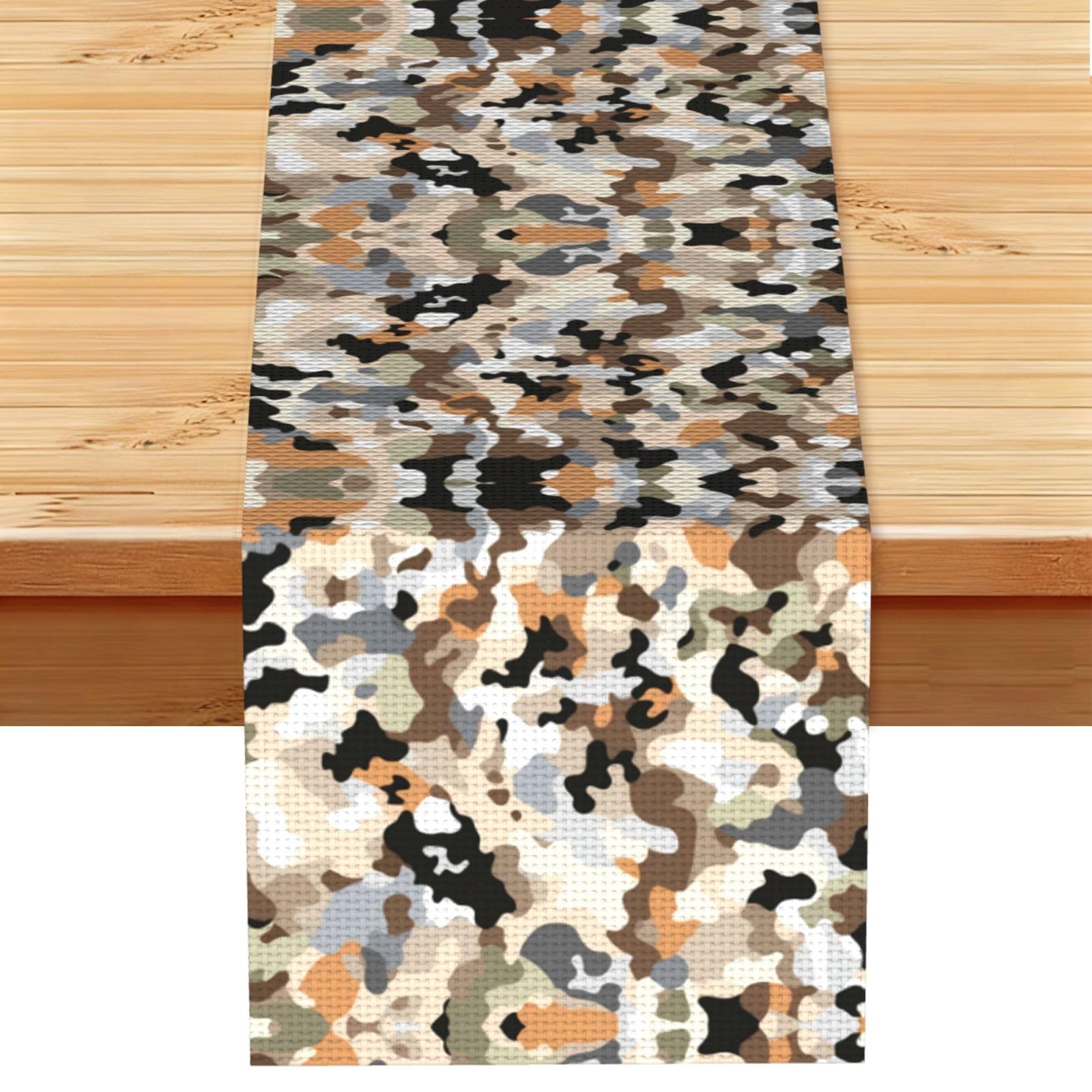 Mixed Beige Camo Printed Table Runner 13 x 72, Wrinkle Resistant Decor for Dining Table Coffee Table Fireplace