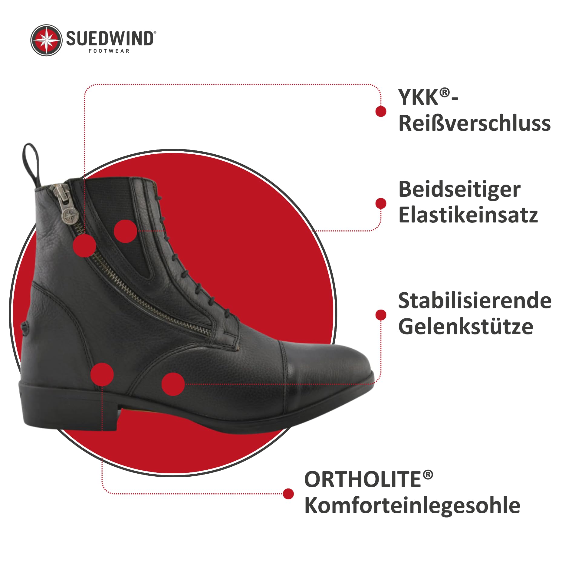 SUEDWIND FOOTWEAR Reitstiefeletten Advanced II SZ Soft – Damen Jodhpur Stiefeletten – Innenfutter, Marken-Reißverschluss & Gummisohle – Leder Chelsea Boots – Schwarz – Gr. 36-43