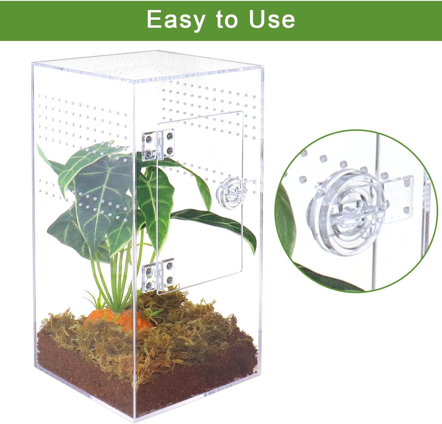 NANEEZOO Jumping Spider Enclosure with Front Opening Door, 6"x6"x12" Reptile Breeding Box Micro Habitat Terrarium for Small Tree Dwelling Reptiles, Spiders, Mantis & Invertebrates